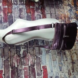 Brighton "Zoe" Plum Metallic Leather Messenger Crossbody Bag